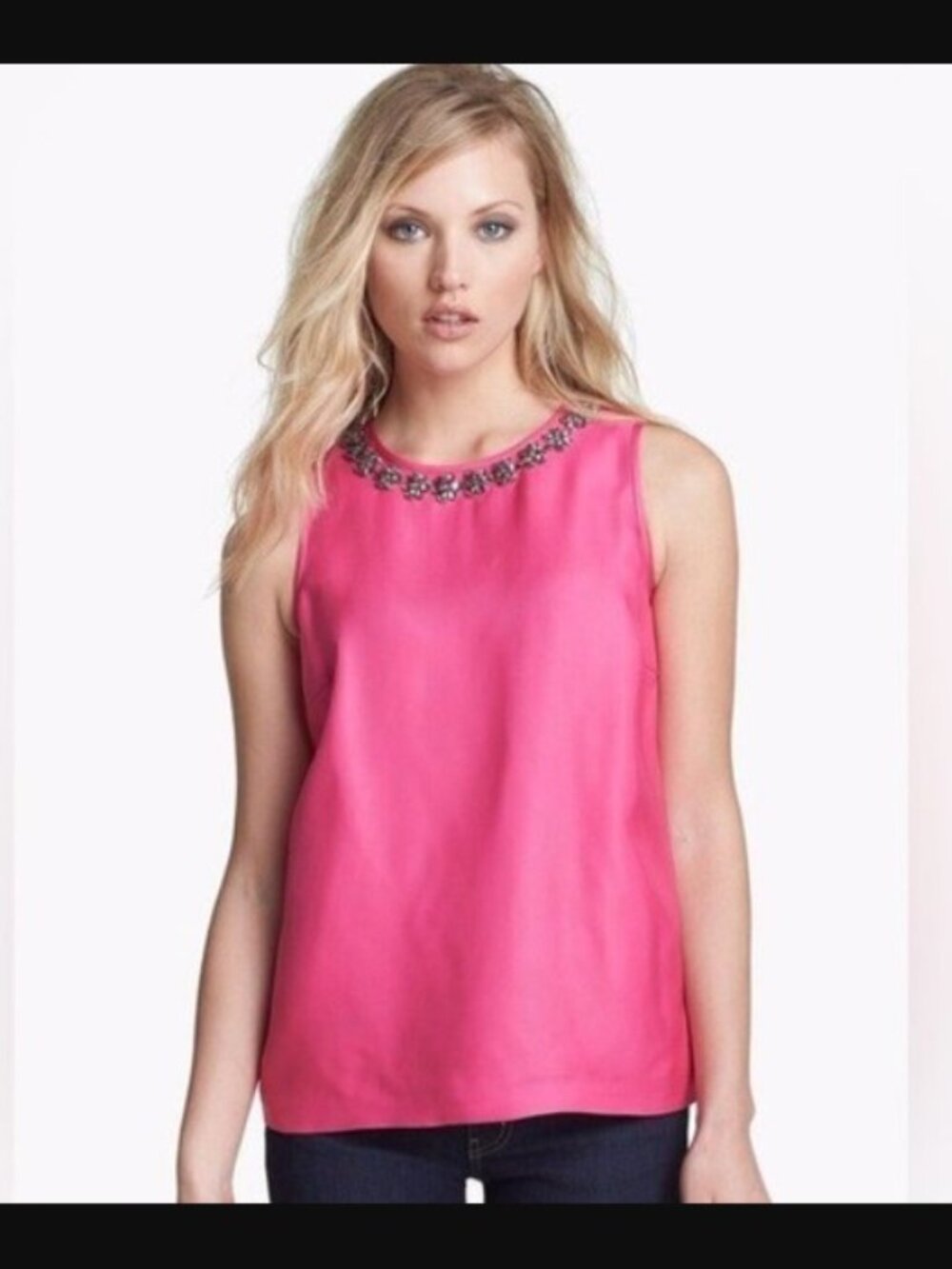 KATE SPADE New York DENNI Rhinestone Hot PINK sleeveless satin blouse top size 4